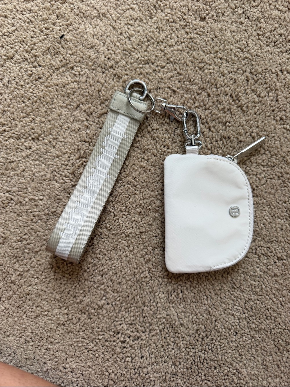 Lululemon Beige Wristlet Keychain with White Coin Pouch
